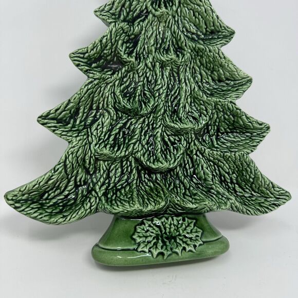 Vtg Nowell's Molds 1981 Green Glazed Ceramic Christmas Tree Platter/ Stand 15” - Picture 2 of 4